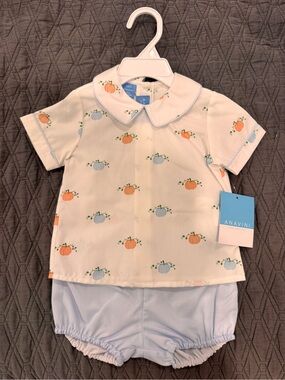 Anavini Baby Blue & Cream Pumpkin Print Matching Set
